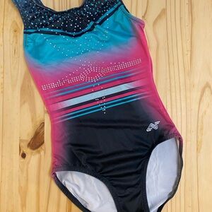 Alpha Factor gymnastics dance leotard Black Pink Teal Adult small